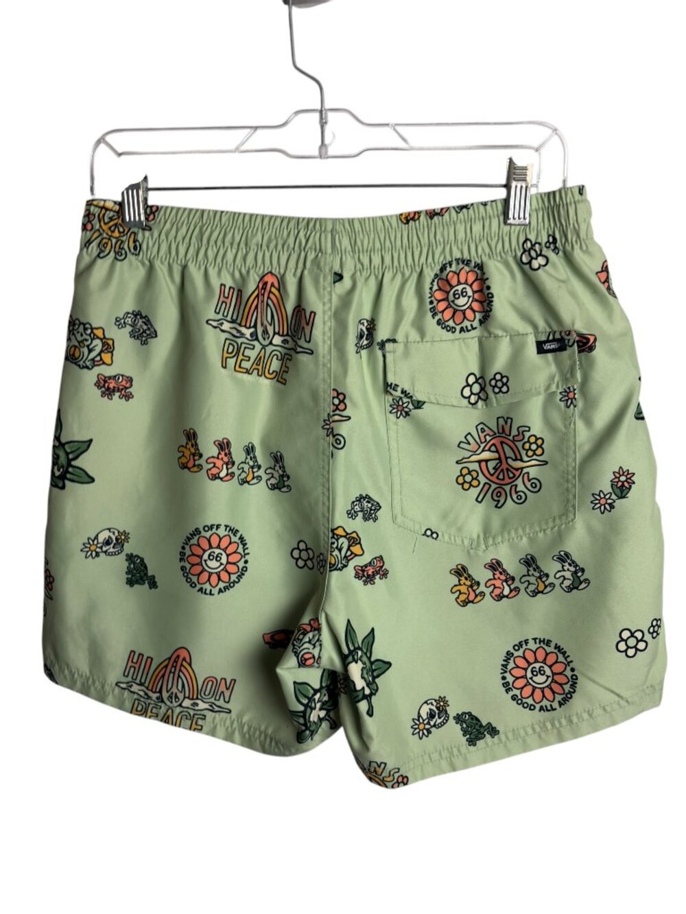 Van's Men's Size S Mixed Volley Swim Tunk Board Shorts Green Hippie Frogs Beach - Picture 5 of 9